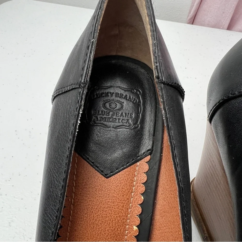 Lucky Brand June Black Leather Platform Wedge Penny Loafers Size 10 - Picture 10 of 13